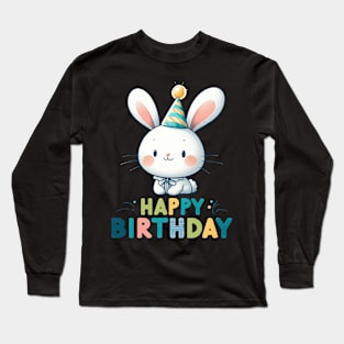 Kawaii Happy Birthday White Bunny Rabbit Party Long Sleeve T-Shirt